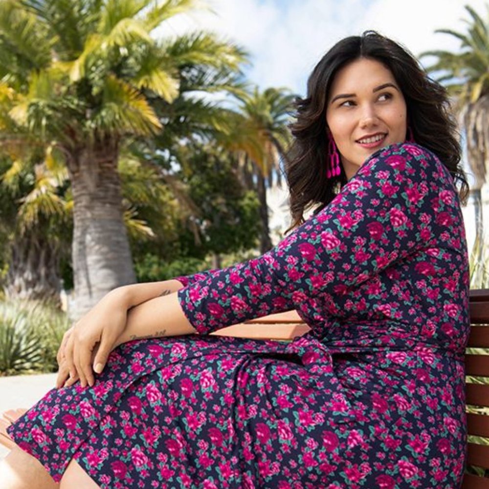 Betabrand Venus Wrap Dress (Floral-doggie) - Picture 4 of 9